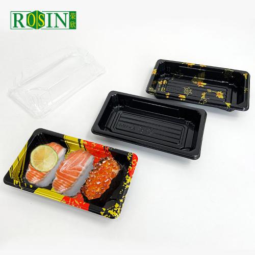 Plateau d'emballage de sushi en plastique jetable personnalisé avec couvercle
