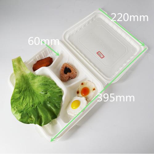 Boîte à lunch biodégradable de récipient d'emballage alimentaire à emporter jetable de coquille de palourde de 4 compartiments
