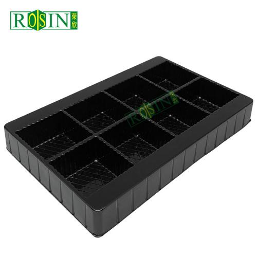 Customized disposable 8 compartment black PP plastic mooncake tray