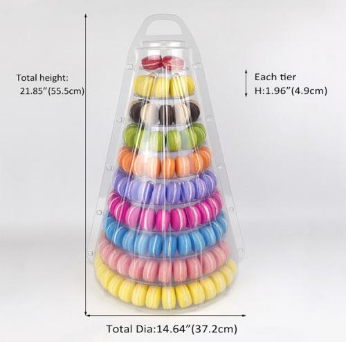 Boîte d'emballage de macarons en plastique PET, présentoir, tour d'affichage, boîte de décoration de macarons de fête