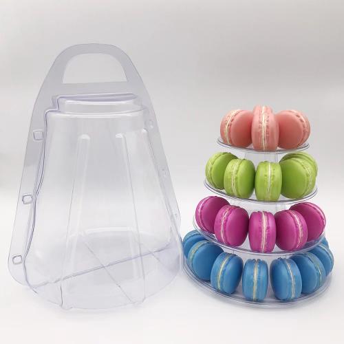 Boîte d'emballage de macarons en plastique PET personnalisée, présentoir, tour d'affichage, boîte de décoration de desserts pour gâteaux de fête