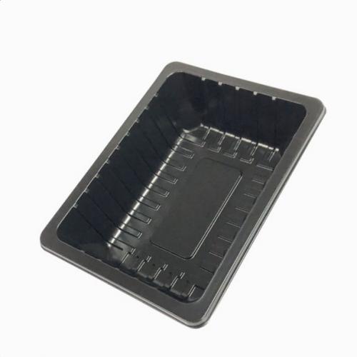 Conteneur rectangulaire jetable personnalisé en plastique noir PP thermoformé et thermoscellé pour tofu aux haricots noirs