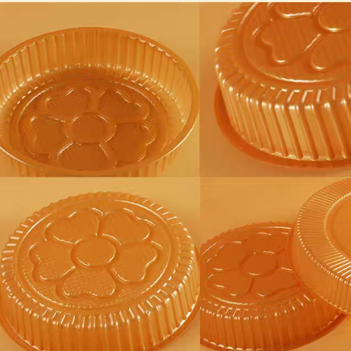 Emballage de plateau de gâteau de lune en plastique PP circulaire jetable personnalisé de 1,5 kg en or