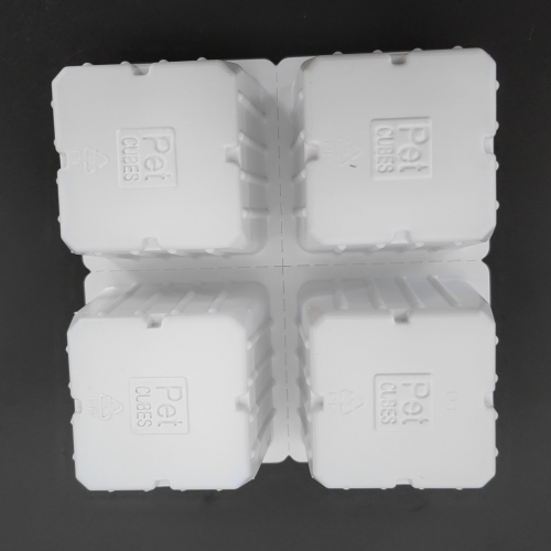 Contenant personnalisé carré blanc jetable en PET thermoformé en plastique à 4 compartiments, pouvant être thermoscellé, pour friandises humides pour chats