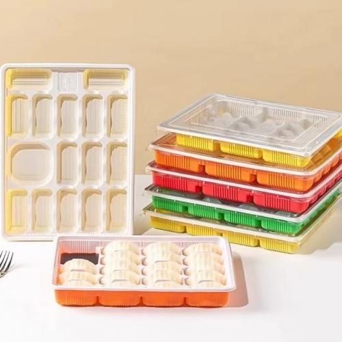 Boîte à raviolis personnalisée rouge et blanche à 4 compartiments en PP à double couche compatible micro-ondes avec couvercle