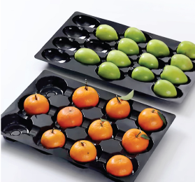 Plateau d'affichage de fruits en grille en plastique PP PET noir jetable personnalisé en usine