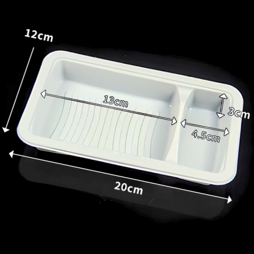Plateau sous vide personnalisé à double compartiment en PP avec scellage thermique pour saumon