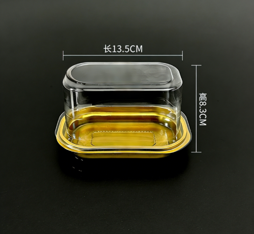 Contenant à gâteau jetable en PET doré ovale de qualité alimentaire avec couvercle très transparent