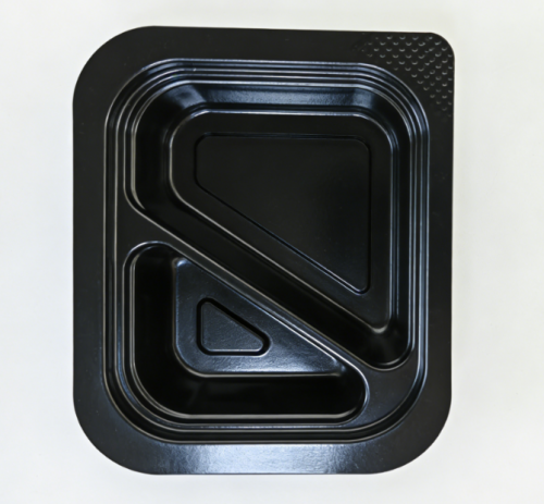 Godet à sauce rectangulaire personnalisé en PET noir à 2 compartiments