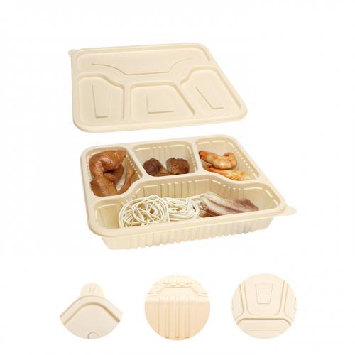 Boîte-repas biodégradable personnalisée jetable en amidon de maïs à 4 compartiments avec couvercle