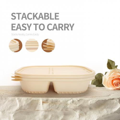 Boîte à déjeuner biodégradable personnalisée à base d'amidon de maïs, 3 compartiments, 750 ml, de qualité alimentaire, écologique, boîte bento séparable compatible micro-ondes et compostable