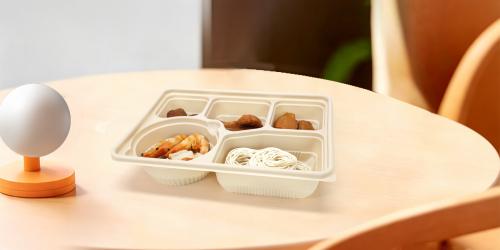 Boîte alimentaire personnalisée à emporter à base d'amidon de maïs avec 5 compartiments et couvercle