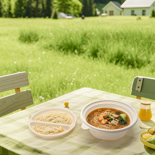 Bol à soupe rond jetable biodégradable en amidon de maïs avec plateau intérieur et couvercle
