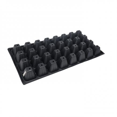 Plateau sous vide pour semis de plantes perforé à 28 alvéoles en PP/PS/PET/PVC noir